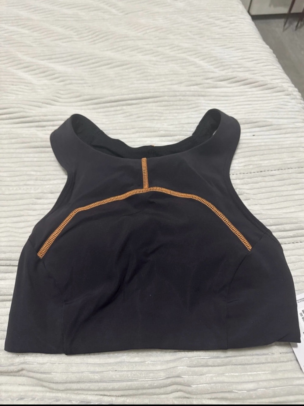 lululemon athletica Black Crop Tank with Contrasting Gold Stitch